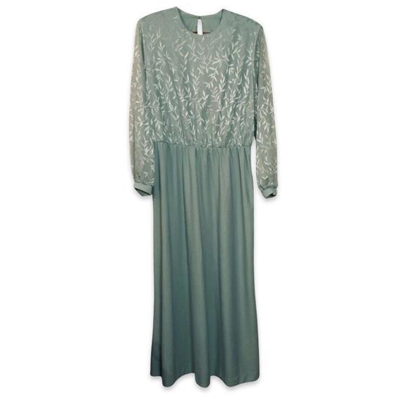 Vintage Anthony Richards Scoop Neck Floor Dress Long Sleeve Floral Women 16 Blue - Picture 4 of 9